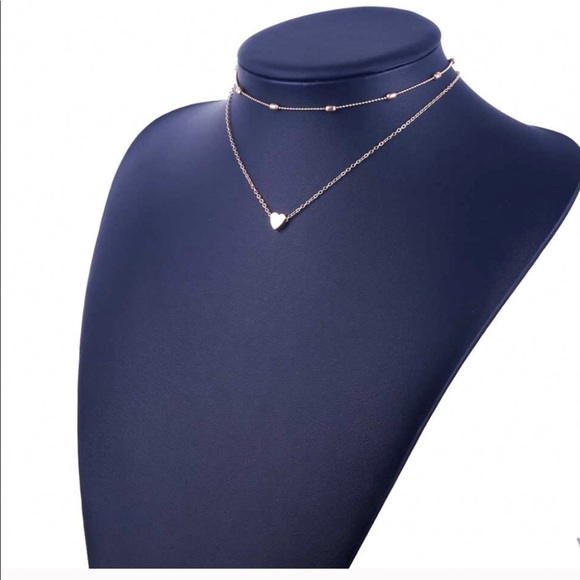 2 Layer Heart Chain Necklace Choker - Picture 4 of 4